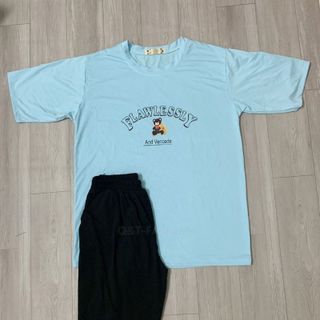 Sét bộ nữ ,đồ bộ lững ngố nữ thun coton sufa,áo phom rộng phối quần đen ,thời trang xuân hè BL15-XANH LAM