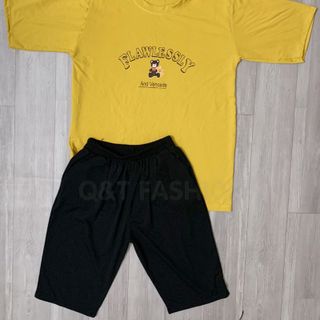 Sét bộ nữ ,đồ bộ lững ngố nữ thun coton sufa,áo phom rộng phối quần đen ,thời trang xuân hè BL15-VÀNG