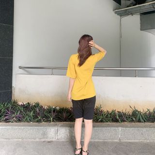 Sét bộ nữ ,đồ bộ lững ngố nữ thun coton sufa,áo phom rộng phối quần đen ,thời trang xuân hè BL15-VÀNG