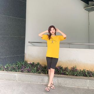 Sét bộ nữ ,đồ bộ lững ngố nữ thun coton sufa,áo phom rộng phối quần đen ,thời trang xuân hè BL15-VÀNG