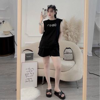 Đồ bộ nữ sách nách logo in 08:07 chất thun cotton freesize dưới 65kg.