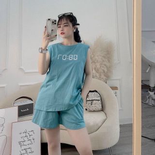 Đồ bộ nữ sách nách logo in 08:07 chất thun cotton freesize dưới 65kg.