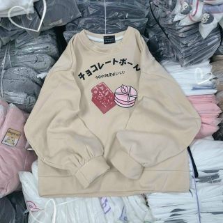 Áo sweater nỉ ngoại in bánh Chocolate tay phồng form chuẩn 68kg