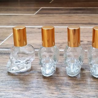 Bình Thủy tinh đầu lâu 10ml bi lăn Nắp Nhôm màu vàng ánh kim sang trọng đựng nước hoa mỹ phẩm dạng lổng trang điểm mắt