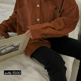 Áo khoác sơ mi nhung túi hiệu