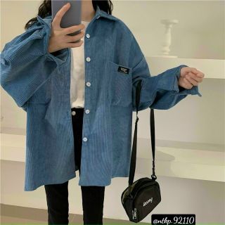 Áo khoác sơ mi nhung túi hiệu