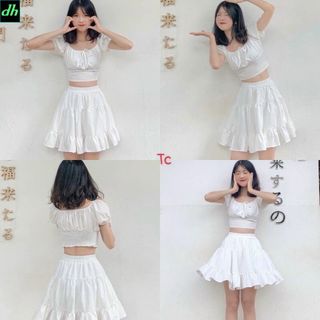 Sét váy croptop trễ vai