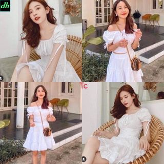 Sét váy croptop trễ vai