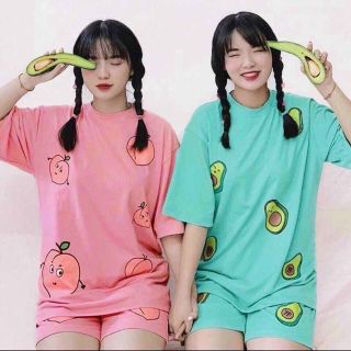 Đồ bộ mặc nhà in bơ và đào thun cotton freesize dưới 70kg