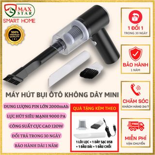 MÁY HÚT BỤI OTO CẦM TAY KHÔNG DÂY MINI CÔNG SUẤT 120W HÚT CỰC MẠNH 9000PA DUNG LƯỢNG PIN 2000 SẠC CÁP USB giá sỉ