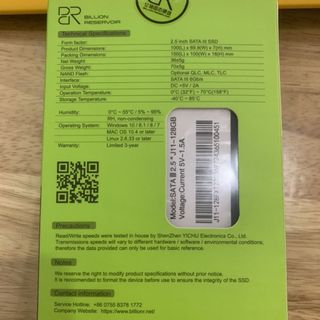 Ổ cứng SSD 128G Billion Reservoir J15 Sata III 6Gb/s TLC (J15-128GB)