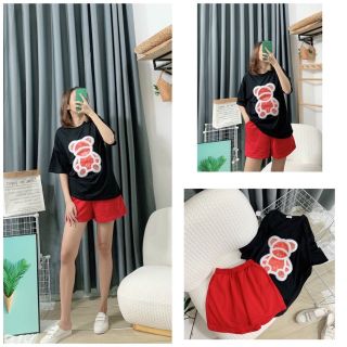 Set bộ quần đùi xịn sò. Hình gấu đính đá, quần da cá xịn đẹp