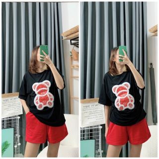 Set bộ quần đùi xịn sò. Hình gấu đính đá, quần da cá xịn đẹp