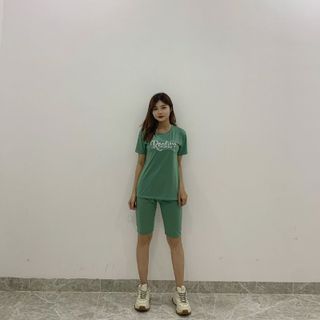 Sét bộ nữ ,đồ bộ lững ngố nữ thun coton sufa,áo phom rộng phối quần đen ,thời trang xuân hè BL16-XANH KÉT