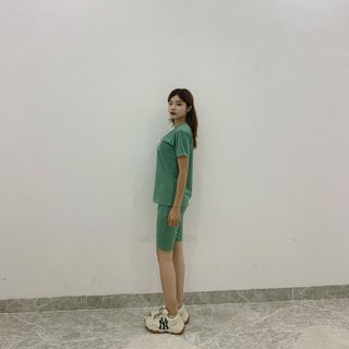 Sét bộ nữ ,đồ bộ lững ngố nữ thun coton sufa,áo phom rộng phối quần đen ,thời trang xuân hè BL16-XANH KÉT