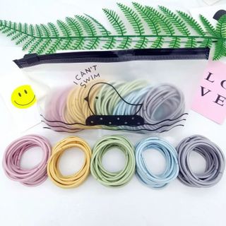 set 100 dây cột tóc trơn đẹp mix 5 màu kèm túi