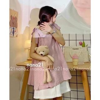 Sét babydoll buộc nơ kẻ 3 màu: xanh, đen, hồng Toàn tông màu xinh xắn thoai giá sỉ