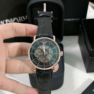 Đồng hồ da armani06 nam chạy cơ lộ máy