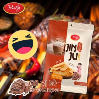 Thùng bánh gạo Richy Jinju vị Bò nướng tiêu (12 gói)