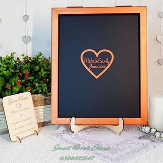 Hộp thả tim NỀN GỖ dáng hình chữ nhật size 100,200 tim ký tên| Thao Wedding GuestBook