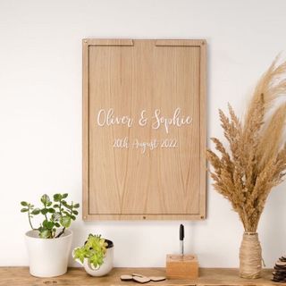 Hộp thả tim NỀN GỖ dáng hình chữ nhật size 100,200 tim ký tên| Thao Wedding GuestBook