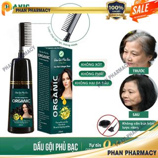 Dầu Gội Phủ Bạc Thảo Dược Organic - Phan Pharmacy (Màu đen) 200ml - Gội Là Đen Nhuộm Tóc Tự Tin Sau 9 Phút .