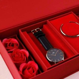 SET ĐỒNG HỒ D W DA HOA KÈM CUFF CAO CẤP