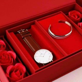SET ĐỒNG HỒ D W DA HOA KÈM CUFF CAO CẤP
