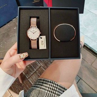 SET ĐỒNG HỒ D W LƯỚI KÈM CUFF COUPLE CAO CẤP