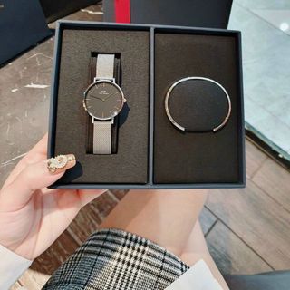 SET ĐỒNG HỒ D W LƯỚI KÈM CUFF COUPLE CAO CẤP