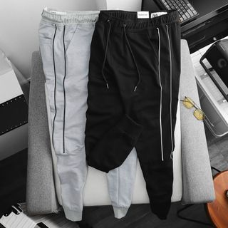 Quần thun dài jogger màu đen nam bigsize 80 - 130kg - 2 sọc nhỏ tới gối