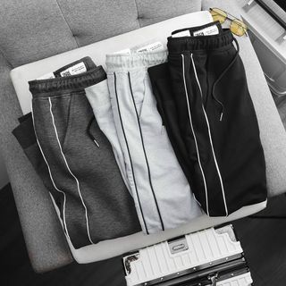 Quần thun dài jogger màu đen nam bigsize 80 - 130kg - 2 sọc nhỏ tới gối