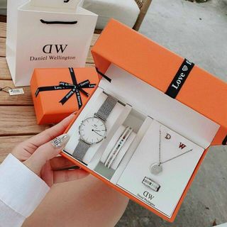 SET ĐỒNG HỒ D W KÈM DÂY CHUYỀN LẮC TAY NHẪN ĐÔI BÔNG