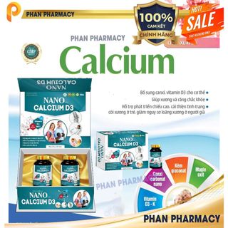 Hộp 2 lọ - Viên Uống Tăng Chiều Cao Nano Calcium D3 - Phan Pharmacy- Bổ Sung Vitamin K2MK7 Chống Loãng Xương