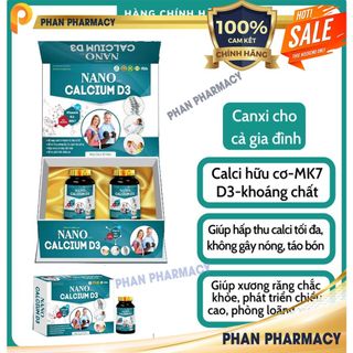 Hộp 2 lọ - Viên Uống Tăng Chiều Cao Nano Calcium D3 - Phan Pharmacy- Bổ Sung Vitamin K2MK7 Chống Loãng Xương