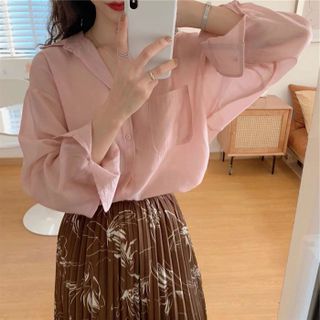 Áo khoác voan chống nắng nữ mùa hè, thiết kế thời trang sang trọng, áo sơ mi dài tay mỏng của phụ nữ
