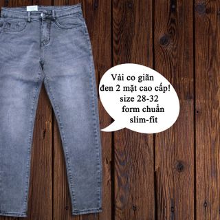 Quần dài jeans nam co giãn form slimfit vải đen 2 mặt cao cấp