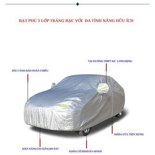 Bạt phủ ô tô 3 lớp tráng nhôm chống nắng, cách nhiệt ,chống xước cho ô tô,suv,sedan,hatback,bán tải