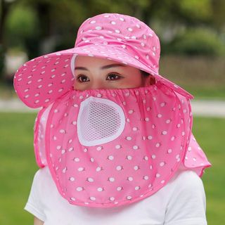 THANH LÝ Nón chống nắng vành rộng mát có khẩu trang 2 lớp bảo vệ sức khỏe mũ che nắng kèm dây thắt dễ dàng sử dụng