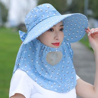 THANH LÝ Nón chống nắng vành rộng mát có khẩu trang 2 lớp bảo vệ sức khỏe mũ che nắng kèm dây thắt dễ dàng sử dụng