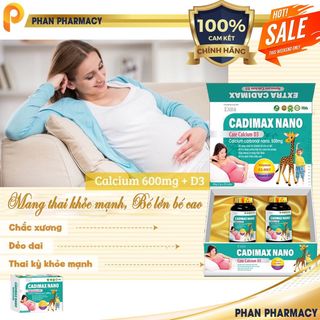 Viên uống Extra Cadimax Nanocare CALCIUM D3 - Phan Pharmcy- BỔ SUNG CANXI VÀ D3 CHO MỌI ĐỐI TƯỢNG (HỘP 2 LỌ X 30 VIÊN)