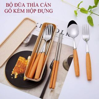 Bộ thìa đũa lúa mạch cán gỗ kèm hộp đựng giá sỉ