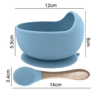 Bát ăn dặm silicon, đế hút siêu dính kèm thìa mềm cán gỗ
