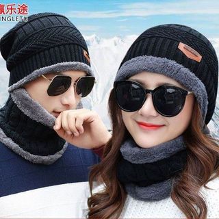 Mũ Len Trùm Đầu Kèm Khăn Cho Nam Nữ Chống Lạnh Giữ Ấm Mùa Đông