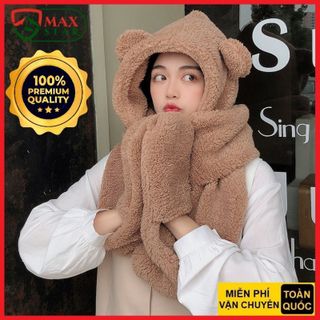 [HOT] Mũ lông cừu tai gấu kèm khăn quàng cổ và găng tay ấm áp ulzzang Hàn Quốc 3 in 1 cao cấp giá sỉ