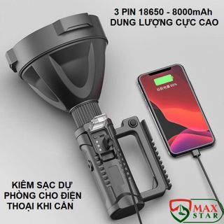 Đèn pin siêu sáng chiếu xa 1000m chống thấm nước có chân đế kiêm sạc dự phòng dung lượng cao