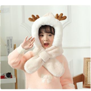 Mũ trẻ em mùa đông lót lông sừng hươu cute nón kèm khăn siêu ấm tai gấu thỏ cho bé