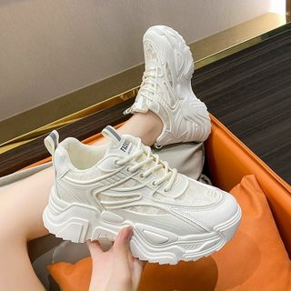 Giày thể thao nữ đế độn da phối vải thoáng khí P39G