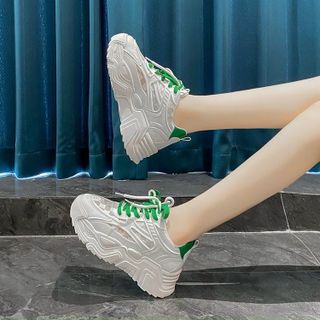 Giày thể thao nữ đế độn da phối vải thoáng khí P39G
