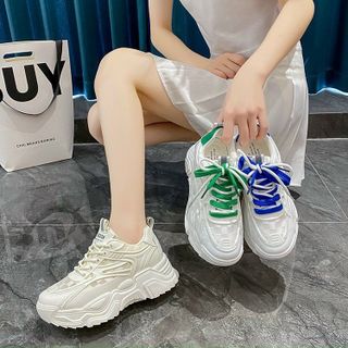 Giày thể thao nữ đế độn da phối vải thoáng khí P39G